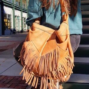 NWT CUT N PASTE LEATHER HOBO FRINGE BAG